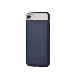 Vivid Leather Blue - Comma iPhone 7 / iPhone 8 Carcasa (Piele naturala, aluminiu si margini flexibile)