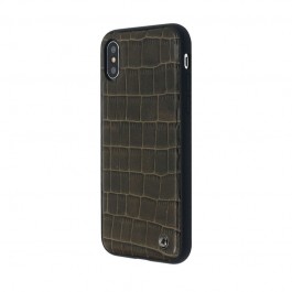 Occa Skin II Brown - iPhone X Carcasa (piele naturala, textura croco, margini flexibile)