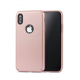  Meleovo 360 Shield - iPhone X Carcasa Plastic Rose Gold (culoare metalizata fina, captuseala din microfibra)