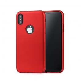 Meleovo 360 Shield - iPhone X Carcasa Plastic Rosu (culoare metalizata fina, captuseala din microfibra)