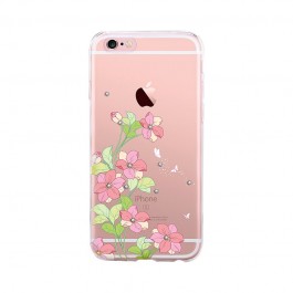 Bluebell Pink - Devia iPhone 6/6S Carcasa Silicon (motiv floral cu cristale)