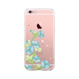 Bluebell Blue - Devia iPhone 6/6S Carcasa Silicon (motiv floral cu cristale)