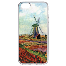 Claude Monet - Fields of Tulip With The Rijnsburg Windmill - iPhone 5/5S Carcasa Transparenta Silicon