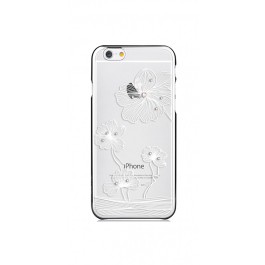 Crystal Flora Silver - Comma Carcasa iPhone 6/6S TPU (cu cristale si rama electroplacata)