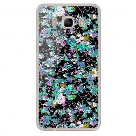 Floral Black - Samsung Galaxy J7 Carcasa Silicon Transparent