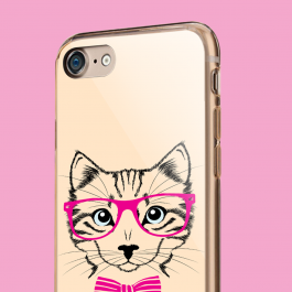 Hipster Cat - iPhone 7 / iPhone 8 Carcasa Transparenta Silicon