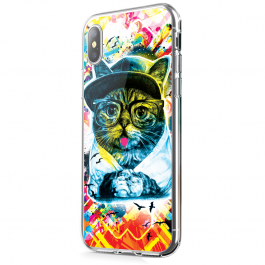 Hipster Meow - iPhone X Carcasa Transparenta Silicon