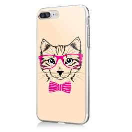Hipster Cat - iPhone 7 Plus / iPhone 8 Plus Carcasa Transparenta Silicon