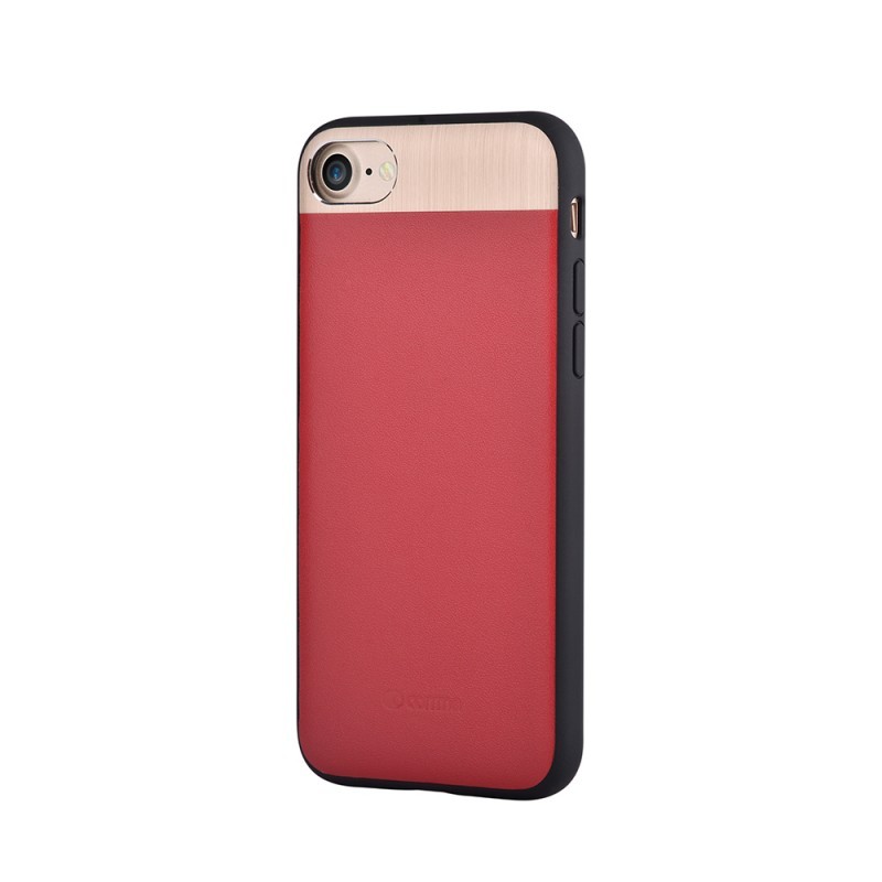 Vivid Leather Red - Comma iPhone 7 / iPhone 8 Carcasa (Piele naturala, aluminiu si margini flexibile)