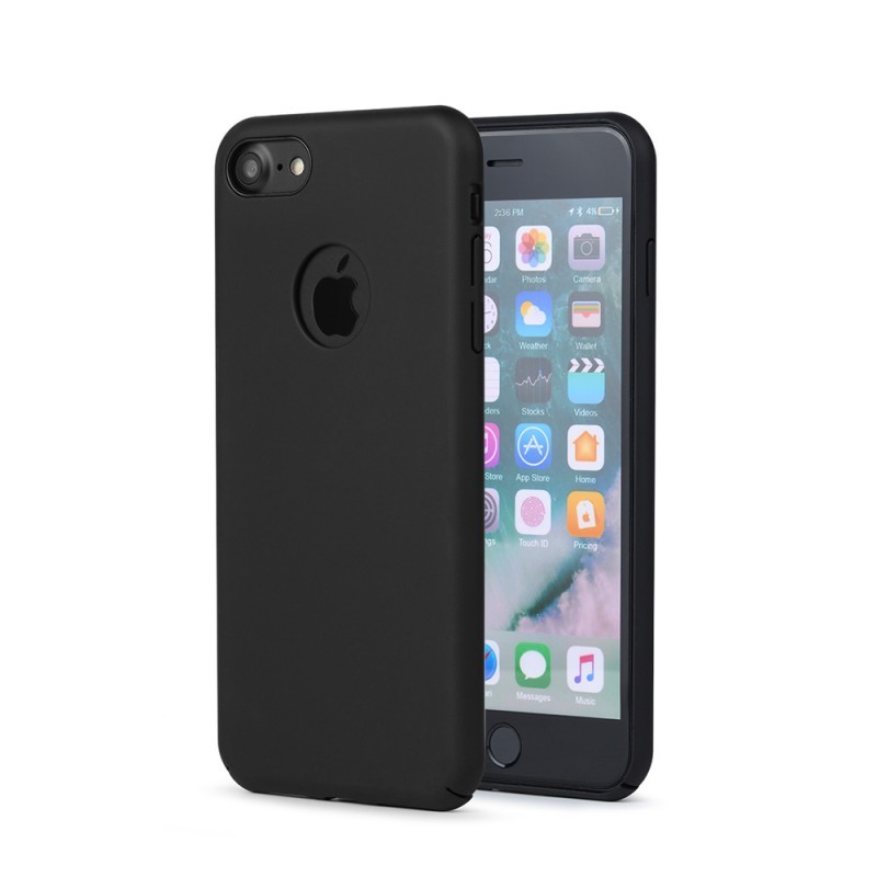 Meleovo 360 Shield - iPhone 8 Carcasa Plastic Negru (culoare metalizata fina, captuseala din microfibra)