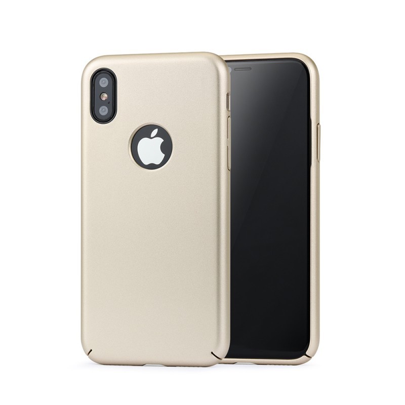 Meleovo 360 Shield - iPhone X Carcasa Plastic Gold (culoare metalizata fina, captuseala din microfibra)