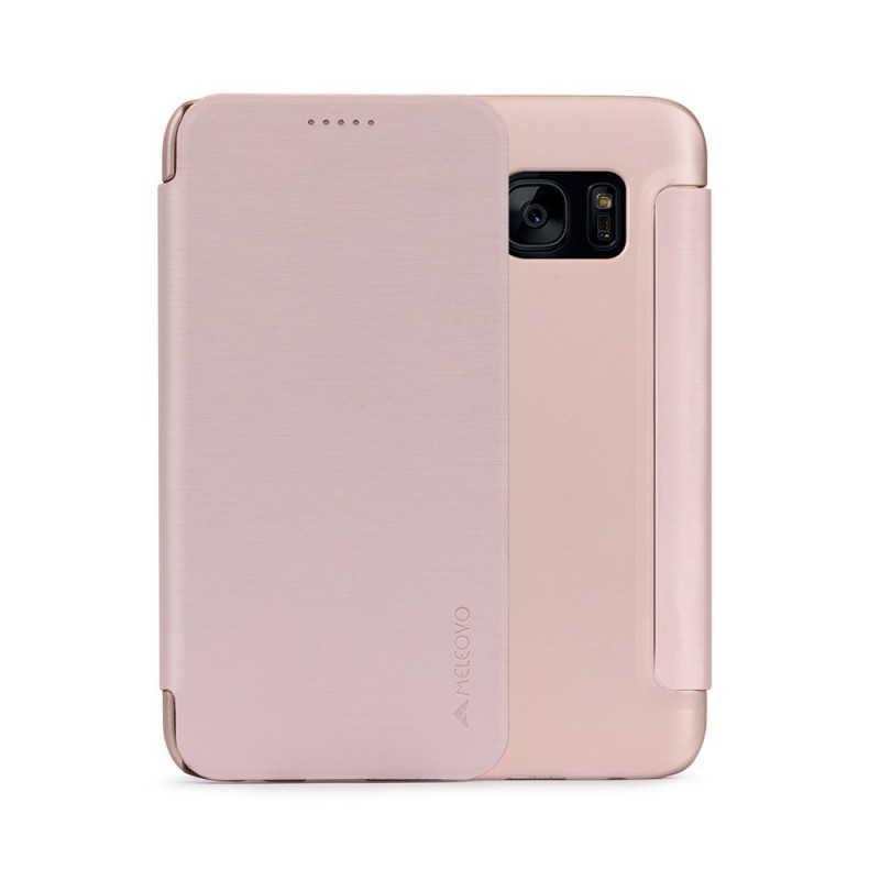 Meleovo Smart Flip Rose Gold - Samsung Galaxy S7 Husa Flip (spate mat perlat si fata cu aspect metalic)