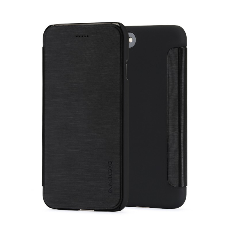 Meleovo Smart Flip Black - iPhone 8 Plus Husa Flip (spate mat perlat si fata cu aspect metalic)