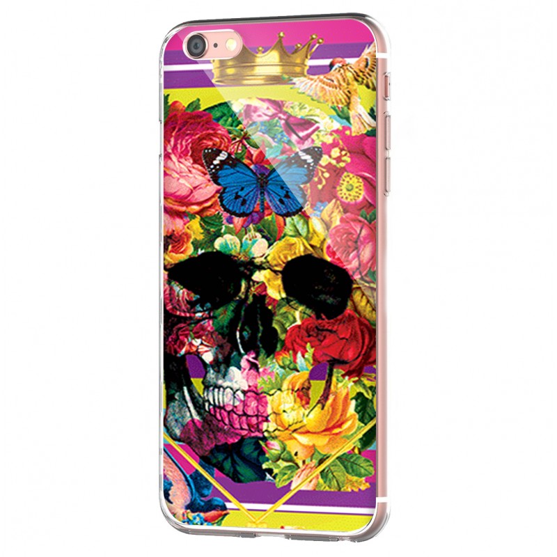 Floral Explosion Skull - iPhone 6 Carcasa Transparenta Silicon