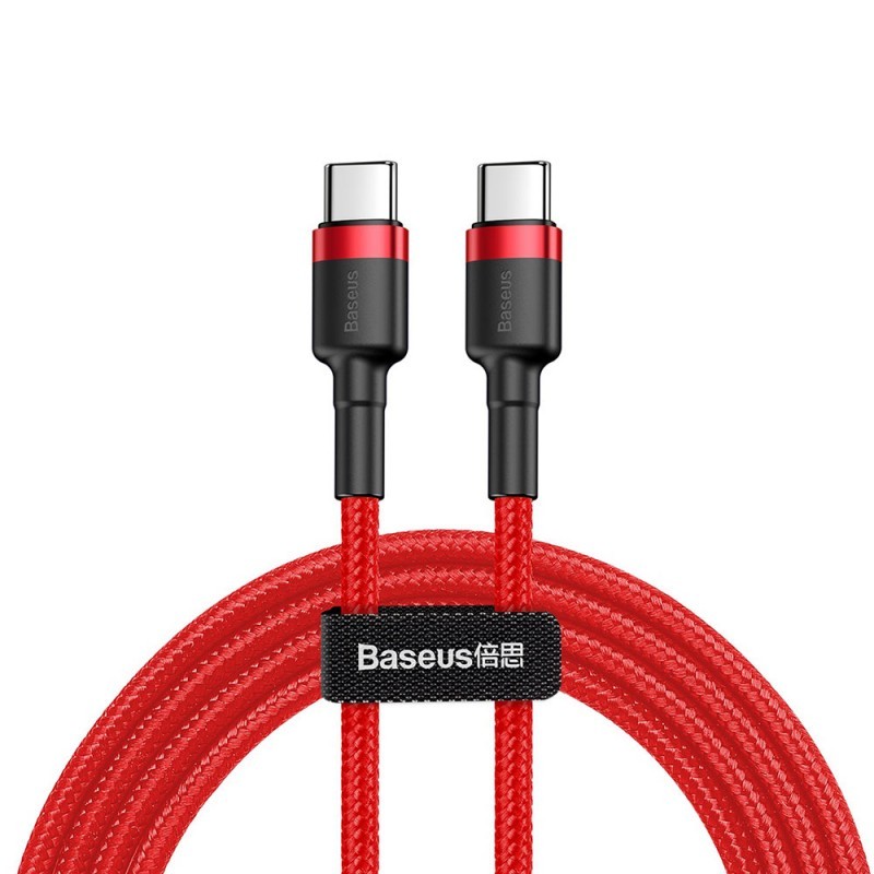 Baseus Cafule Series Red - Cablu Type-C la Type-C (1m, 3A max, suporta PD2.0, 480Mbps, impletitura textila)