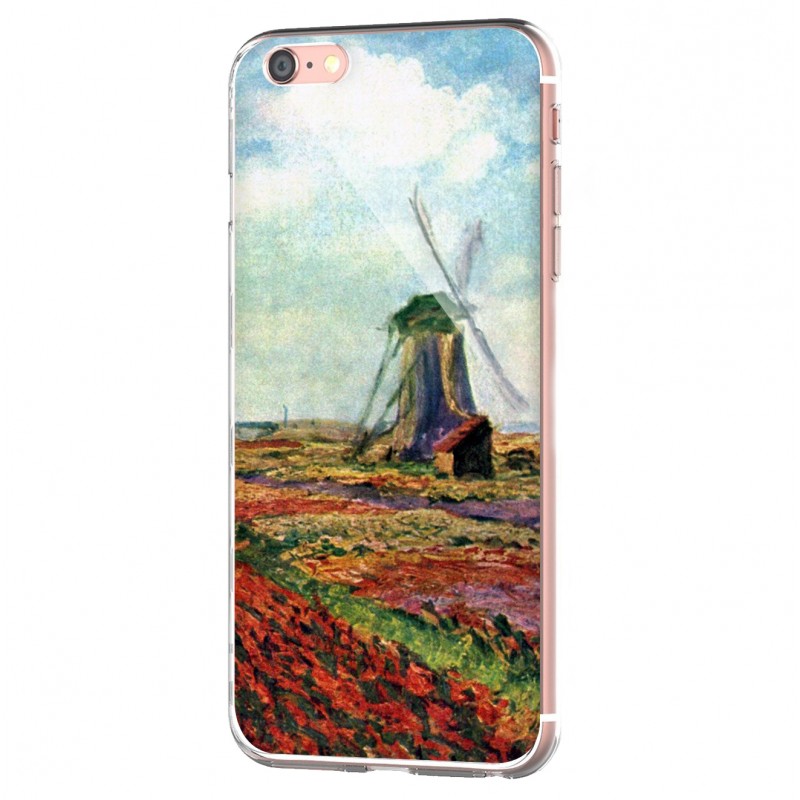 Claude Monet - Fields of Tulip With The Rijnsburg Windmill - iPhone 6 Carcasa Transparenta Silicon