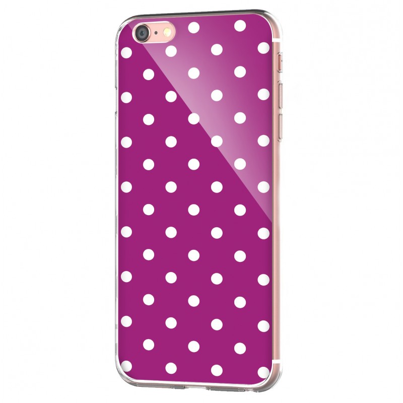 Purple White Dots - iPhone 6 Carcasa Transparenta Silicon
