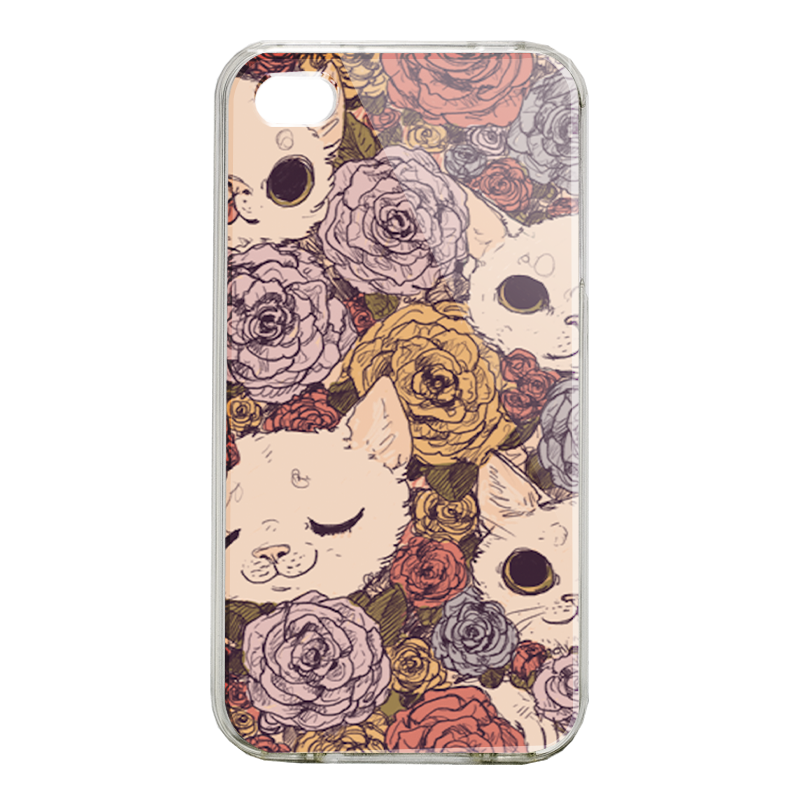 Flower Cats - iPhone 4/4S Carcasa Alba/Transparenta Plastic