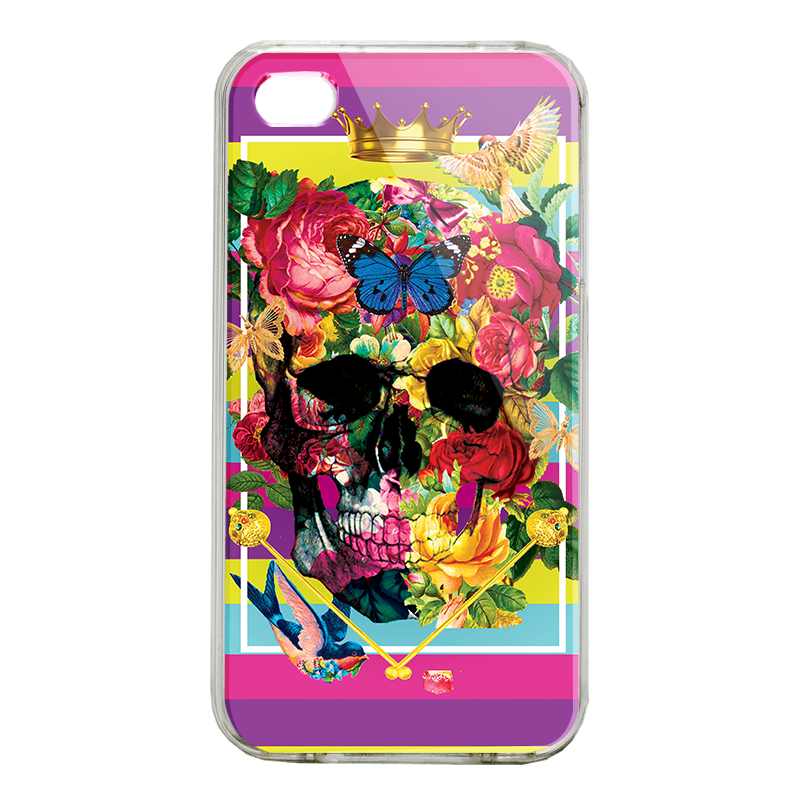 Floral Explosion Skull - iPhone 4/4S Carcasa Alba/Transparenta Plastic