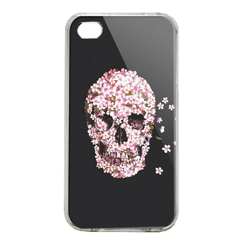 Cherry Blossom Skull - iPhone 4/4S Carcasa Alba/Transparenta Plastic
