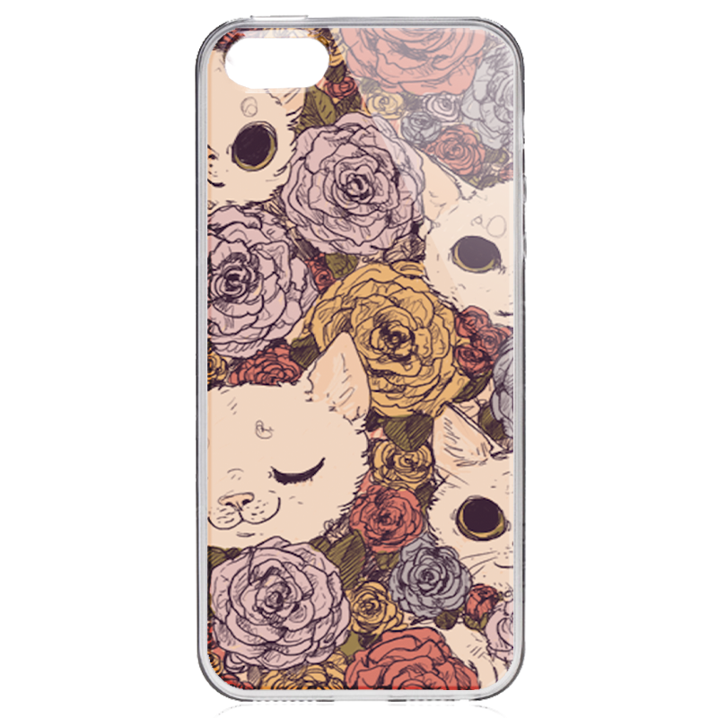 Flower Cats - iPhone 5/5S/SE Carcasa Transparenta Silicon