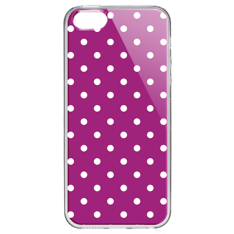 Purple White Dots - iPhone 5/5S Carcasa Transparenta Silicon