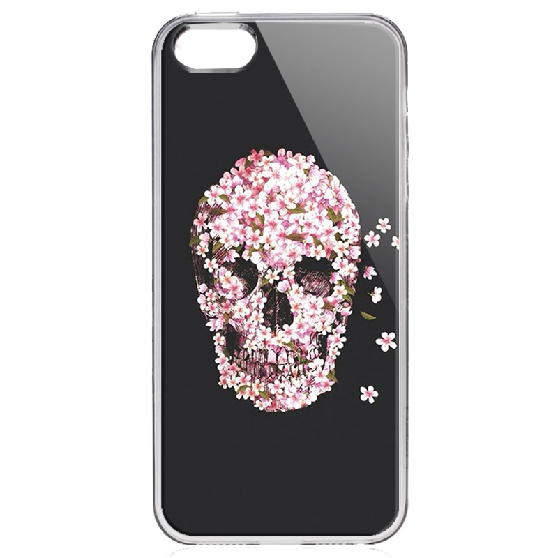 Cherry Blossom Skull - iPhone 5/5S Carcasa Transparenta Plastic