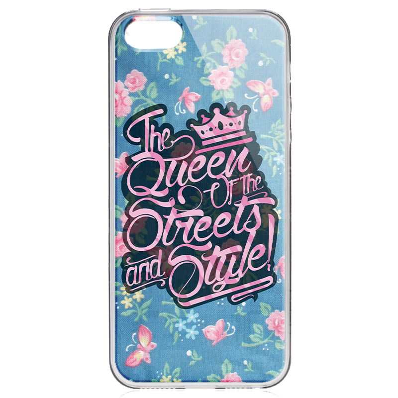 Queen of the Streets - Floral Blue - iPhone 5/5S/SE Carcasa Transparenta Silicon