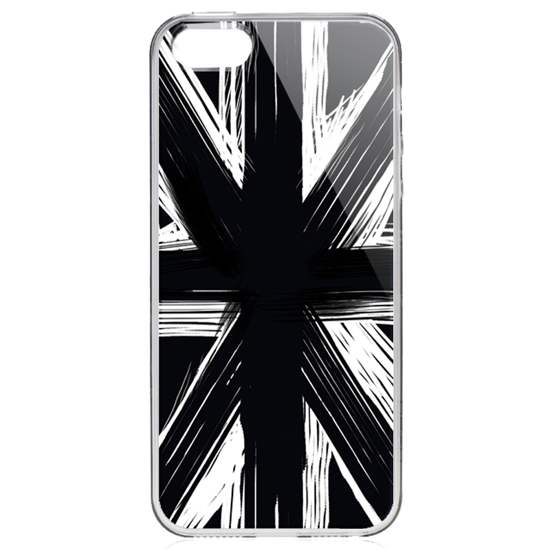Black UK Flag - iPhone 5/5S Carcasa Transparenta Plastic