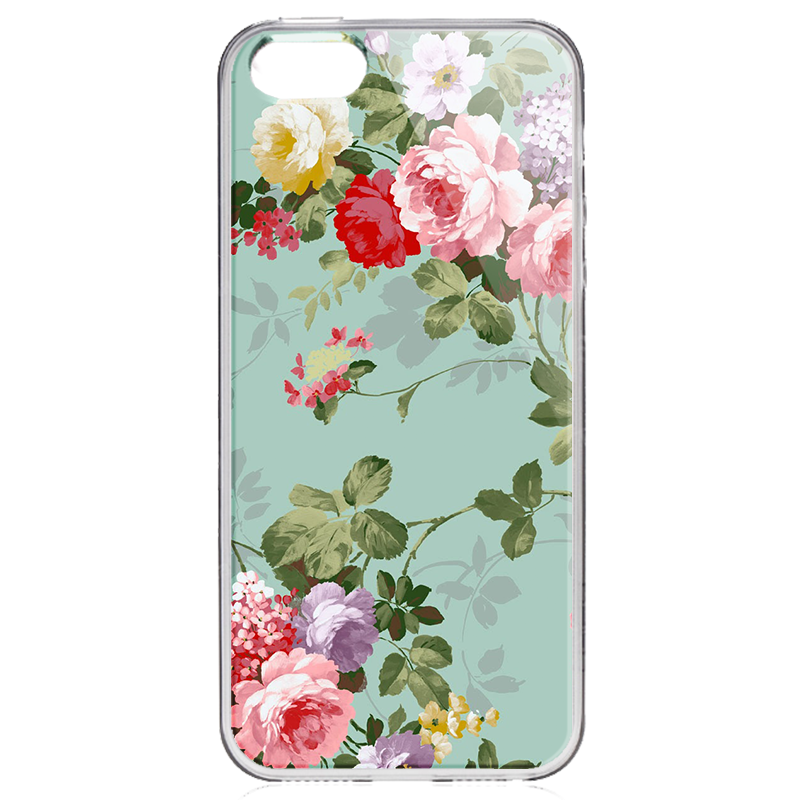 Retro Flowers Wallpaper - iPhone 5/5S/SE Carcasa Transparenta Silicon