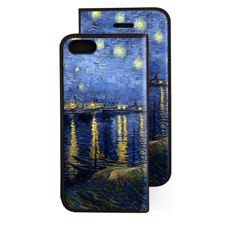 Van Gogh - Starryrhone - iPhone 5/5S/SE Husa Book Neagra Piele Eco