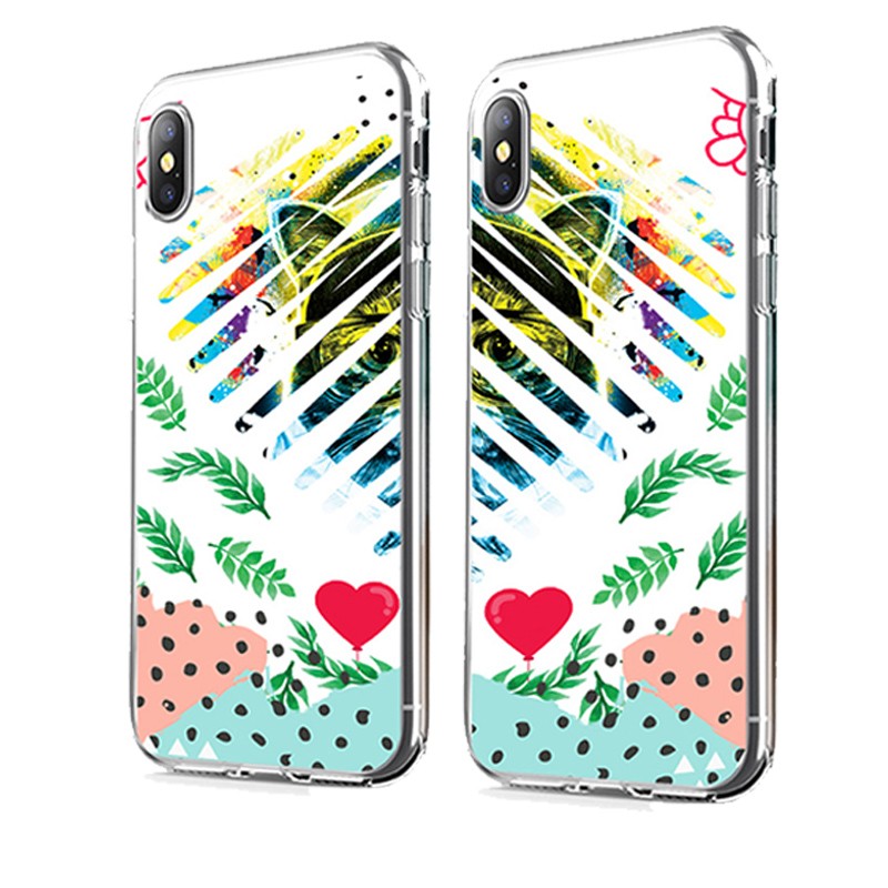 Hipster Meow Heart - iPhone X Carcasa Transparenta Silicon