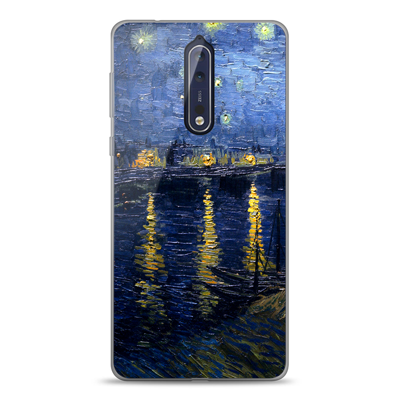 Van Gogh - Starryrhone - Nokia 8 Carcasa Transparenta Silicon