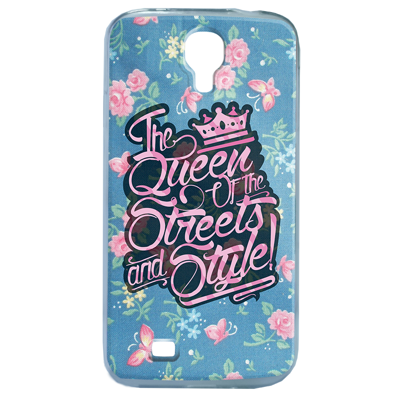 Queen of the Streets - Floral Blue - Samsung Galaxy S4 Carcasa Transparenta Silicon