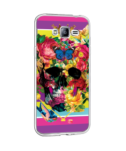 Floral Explosion Skull - Samsung Galaxy J3 Carcasa Transparenta Silicon