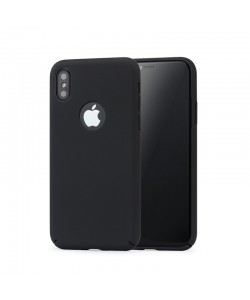  Meleovo 360 Shield - iPhone X Carcasa Plastic Negru (culoare metalizata fina, captuseala din microfibra)
