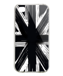 Black UK Flag - iPhone 4/4S Carcasa Alba/Transparenta Plastic