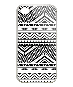 Tribal Black & White - iPhone 4/4S Carcasa Alba/Transparenta Plastic