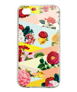 Flowers, Stripes & Dots - iPhone 4/4S Carcasa Alba/Transparenta Plastic