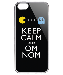 Keep Calm and Om Nom - iPhone 5/5S Carcasa Transparenta Silicon