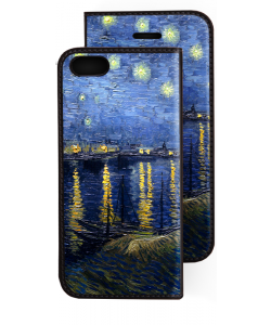 Van Gogh - Starryrhone - iPhone 5/5S/SE Husa Book Neagra Piele Eco