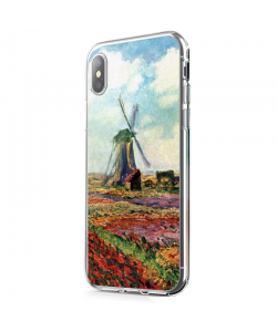 Claude Monet - Fields of Tulip With The Rijnsburg Windmill - iPhone X Carcasa Transparenta Silicon