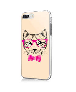 Hipster Cat - iPhone 7 Plus / iPhone 8 Plus Carcasa Transparenta Silicon