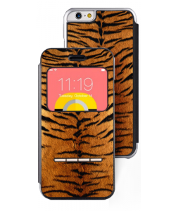 Tiger Fur - iPhone Plus 6 Plus Husa Book Premium - Piele Neagra (Front View) 