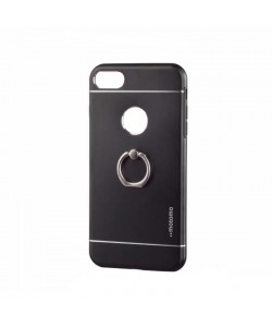 Motomo Metal Black - iPhone 7 Carcasa (margini flexibile, inel stand atasat)