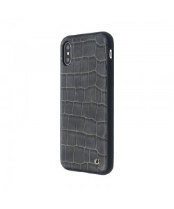 Occa Skin II Navy - iPhone X Carcasa (piele naturala, textura croco, margini flexibile)
