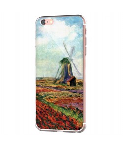 Claude Monet - Fields of Tulip With The Rijnsburg Windmill - iPhone 6 Carcasa Transparenta Silicon