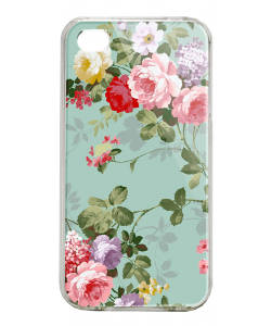 Retro Flowers Wallpaper - iPhone 4/4S Carcasa Alba/Transparenta Plastic