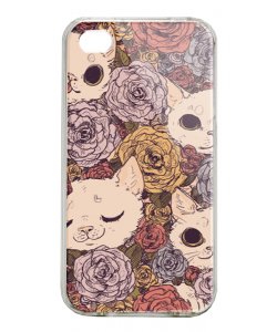 Flower Cats - iPhone 4/4S Carcasa Alba/Transparenta Plastic