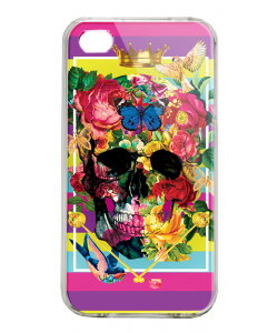 Floral Explosion Skull - iPhone 4/4S Carcasa Alba/Transparenta Plastic